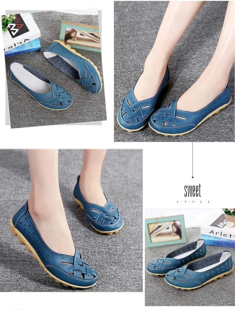 Rojeam Women's Casual Leather Moccasins Slip-on Loafers Boat Shoes Flats Driving Shoes Sandals
