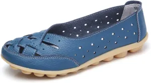 Rojeam Women's Casual Leather Moccasins Slip-on Loafers Boat Shoes Flats Driving Shoes Sandals