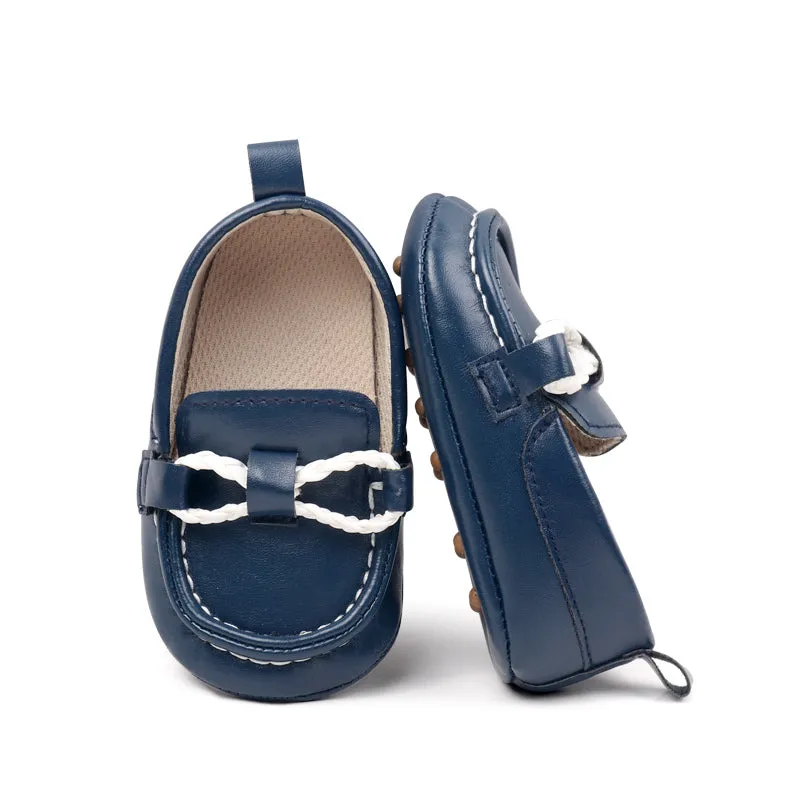 Rope Design Loafer Style Booties - Navy Blue
