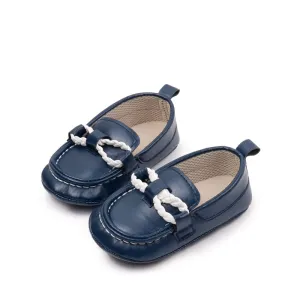 Rope Design Loafer Style Booties - Navy Blue