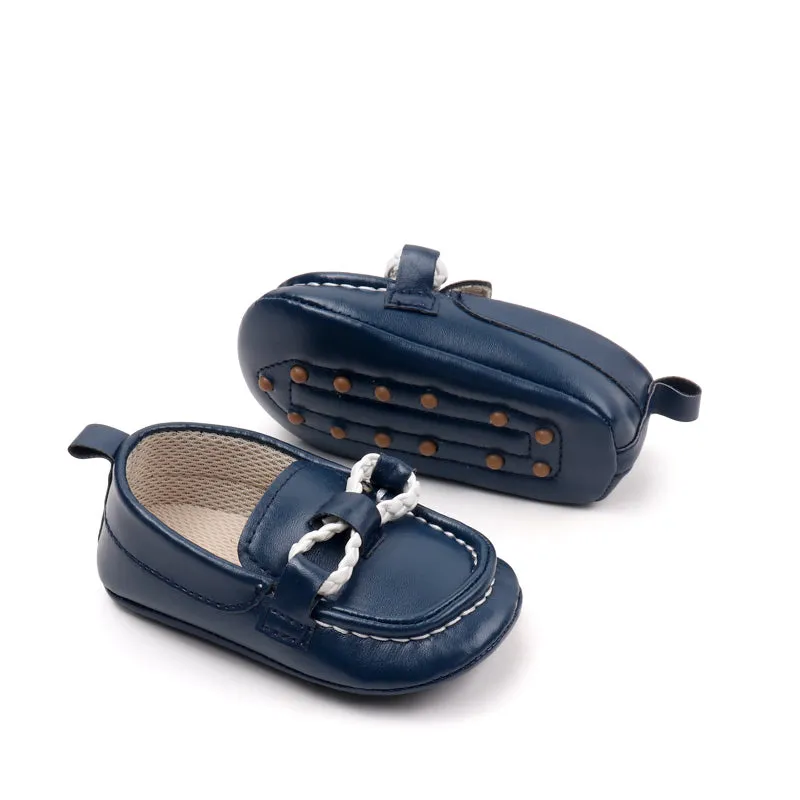 Rope Design Loafer Style Booties - Navy Blue