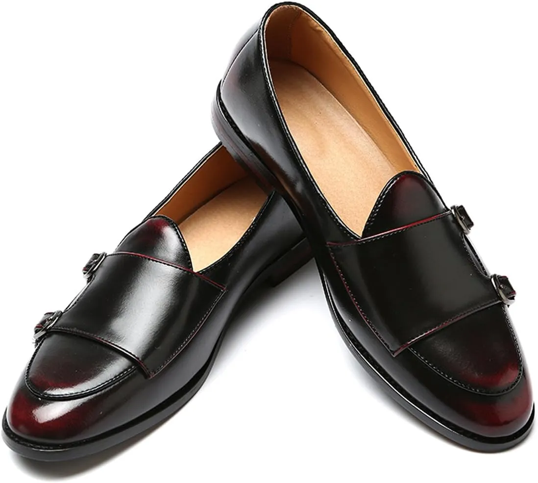 Santimon Italy Luxury Monk Strap Wedding Dress Shoes for Men Leather Handmade Shoes