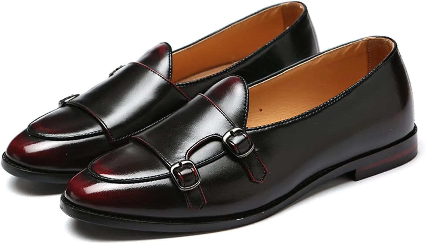Santimon Italy Luxury Monk Strap Wedding Dress Shoes for Men Leather Handmade Shoes
