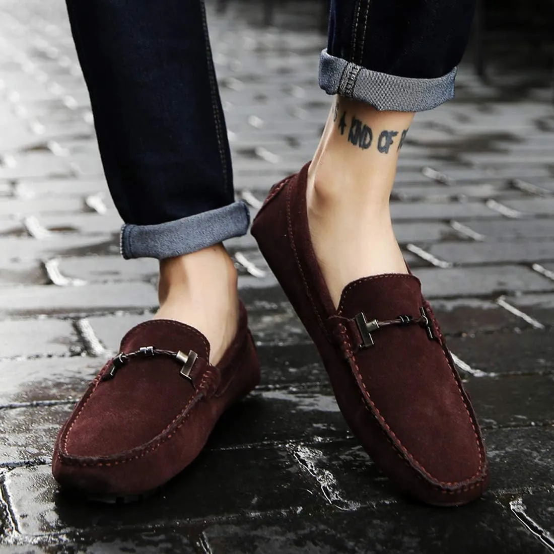 Santimon Mens Driving Penny Loafers Suede Moccasins Slip On Casual Dress Boat Shoes