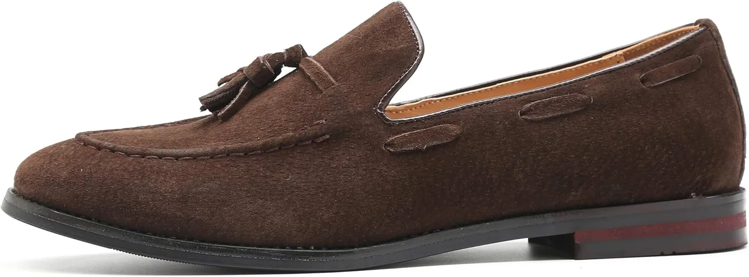 Santimon Mens Fashion Shoes Casual Dress Tassel Slip on Driving Flats Suede Loafers Black Brown Tan