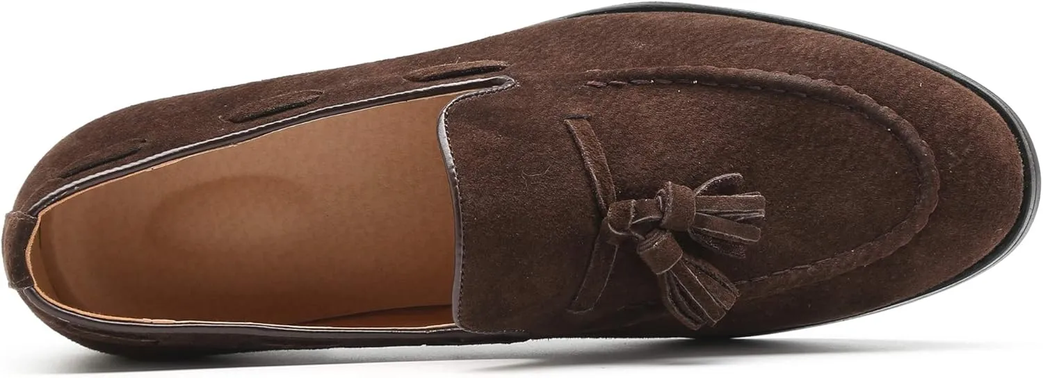 Santimon Mens Fashion Shoes Casual Dress Tassel Slip on Driving Flats Suede Loafers Black Brown Tan