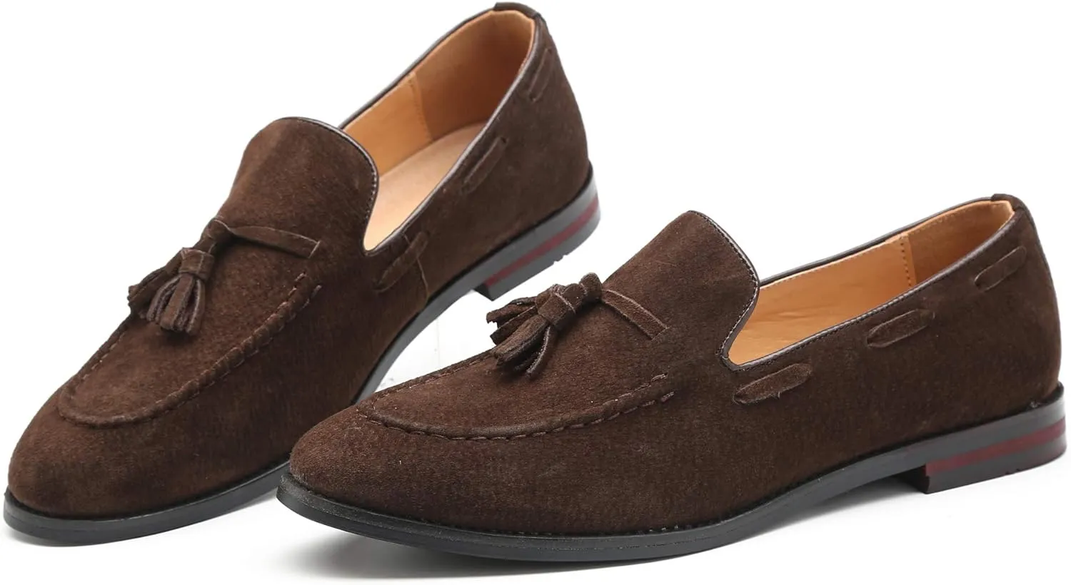 Santimon Mens Fashion Shoes Casual Dress Tassel Slip on Driving Flats Suede Loafers Black Brown Tan