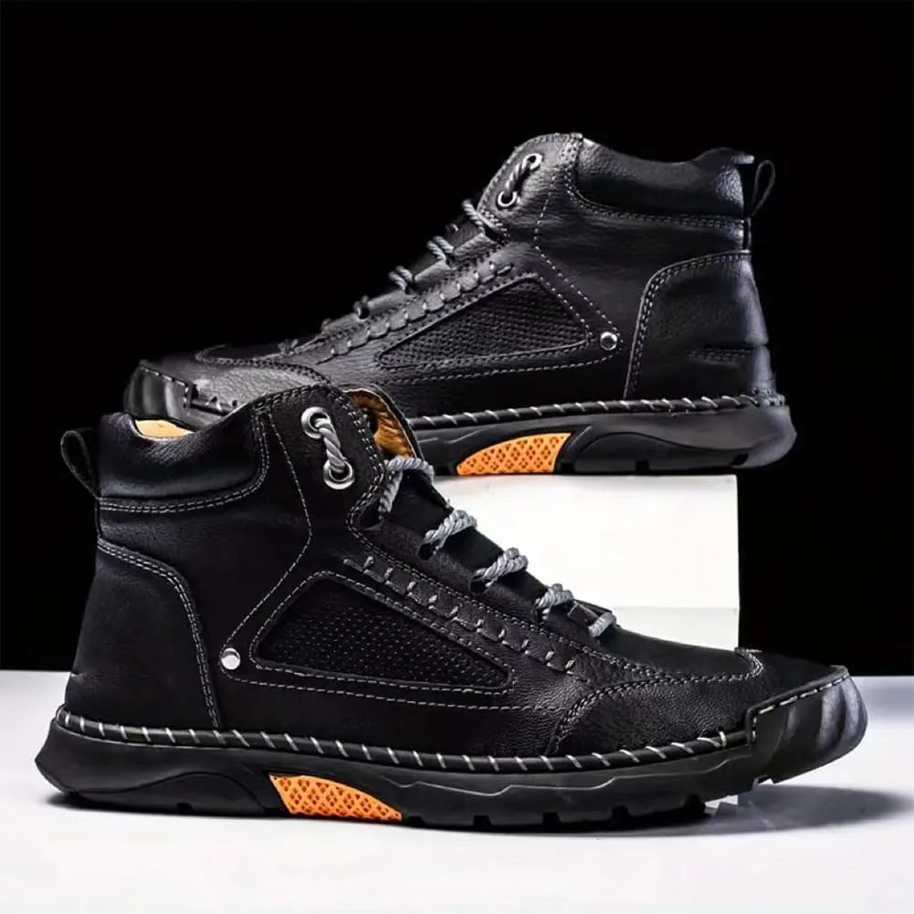 Sawbehind Mens Boots, 2025 New Men'S Comfortable Handmade Waterproof Wide Leather Boots, Arch Support Outdoor Leather Shoes