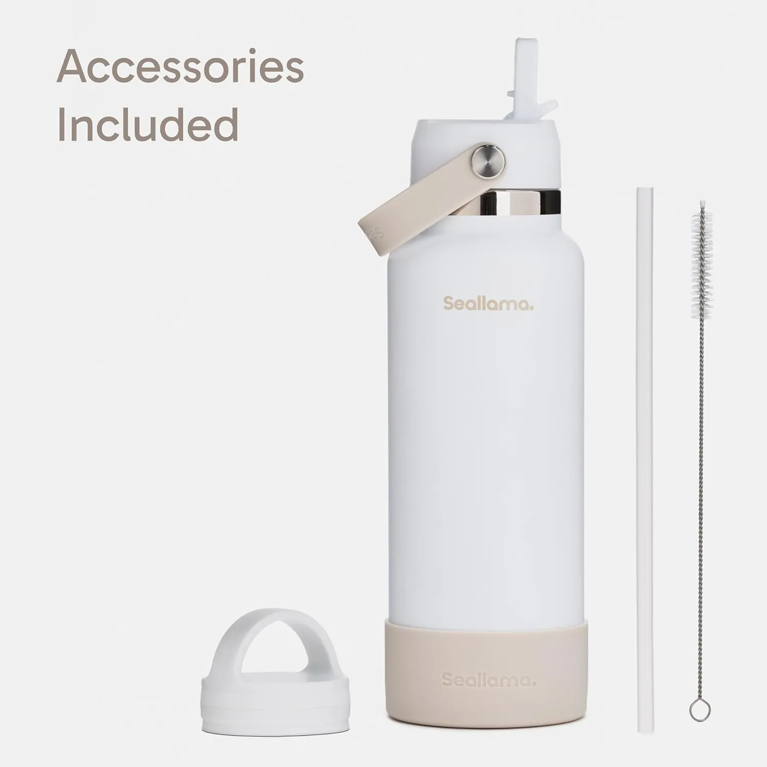 Seallama. Stainless Steel Wide Mouth Water Bottle - 2 Lids (Flex Straw Lid) and Double-Wall Vacuum Insulation - Leak Proof, BPA-Free, for Travel, Sports, School, and Car (Chalk, 40 oz)