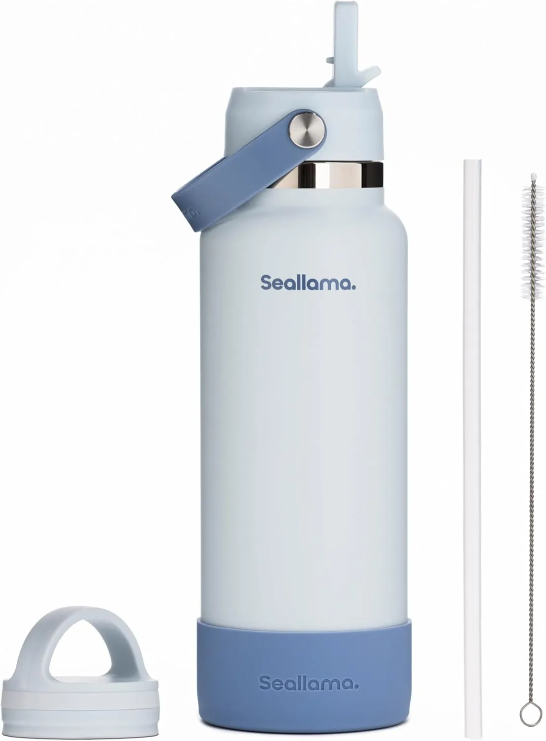 Seallama. Stainless Steel Wide Mouth Water Bottle - 2 Lids (Flex Straw Lid) and Double-Wall Vacuum Insulation - Leak Proof, BPA-Free, for Travel, Sports, School, and Car (Coastal Blue, 40 oz)