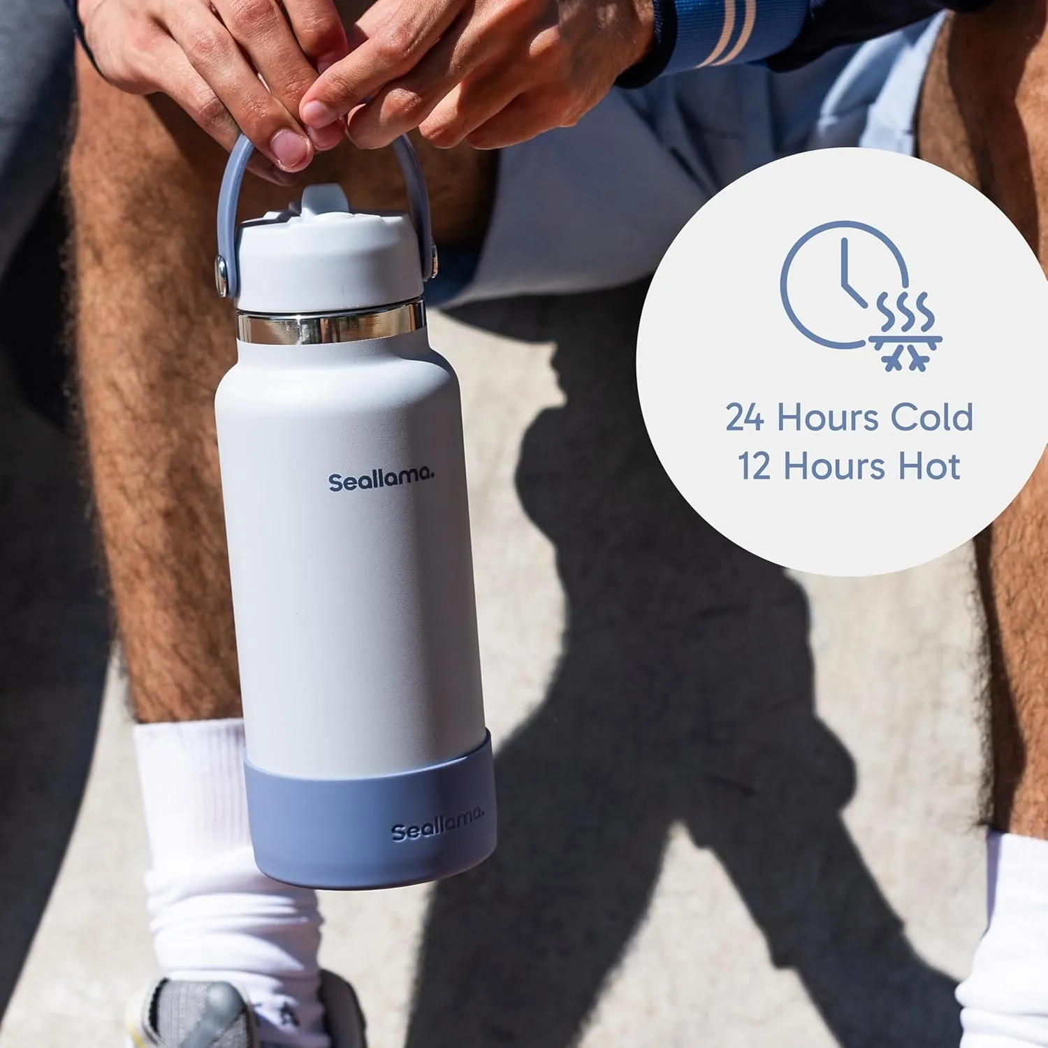 Seallama. Stainless Steel Wide Mouth Water Bottle - 2 Lids (Flex Straw Lid) and Double-Wall Vacuum Insulation - Leak Proof, BPA-Free, for Travel, Sports, School, and Car (Coastal Blue, 40 oz)