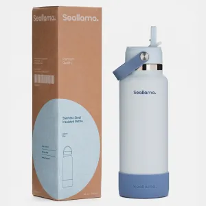 Seallama. Stainless Steel Wide Mouth Water Bottle - 2 Lids (Flex Straw Lid) and Double-Wall Vacuum Insulation - Leak Proof, BPA-Free, for Travel, Sports, School, and Car (Coastal Blue, 40 oz)