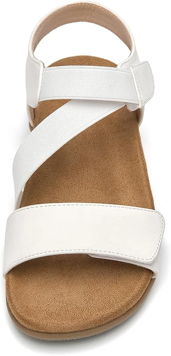 SelenePair Women's Arch Support Walking Flat Sandals Comfort Orthotic Slides With Hook And Loop Fasteners