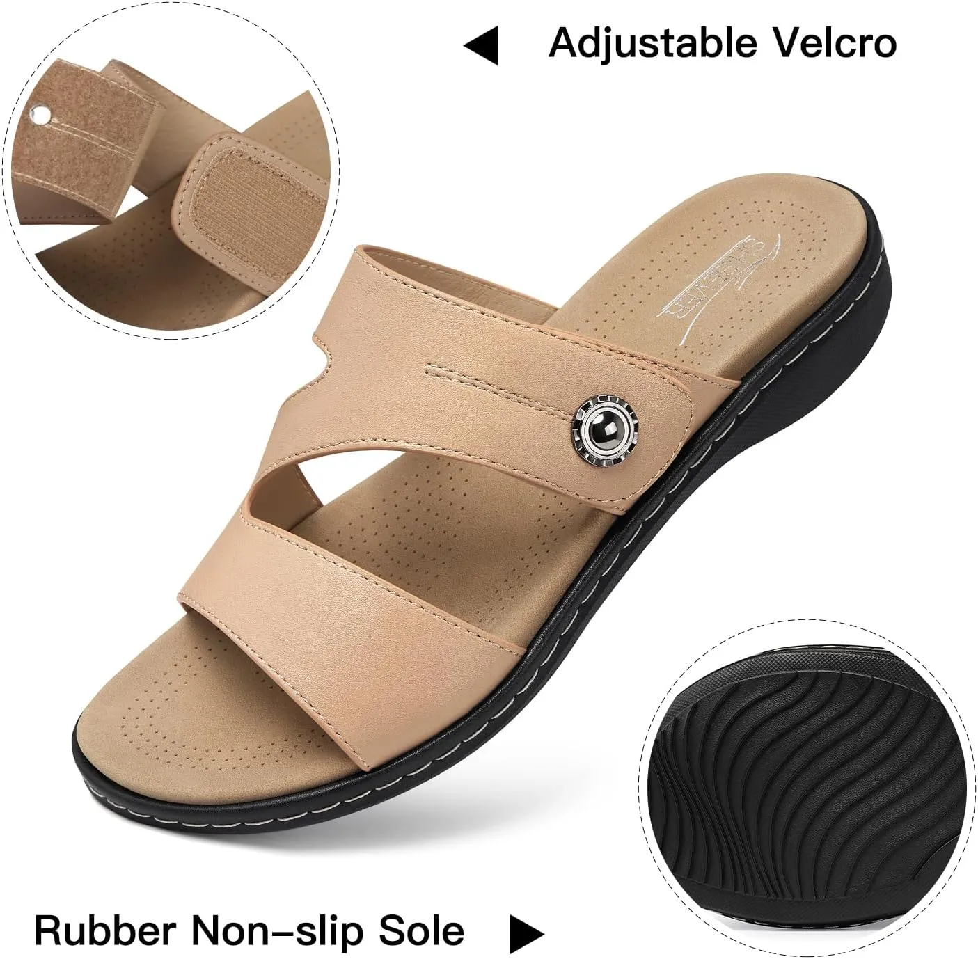 SHIBEVER Flat Sandals For Women Dressy: Comfortable Summer - Slip On Arch Support Flats Sandal