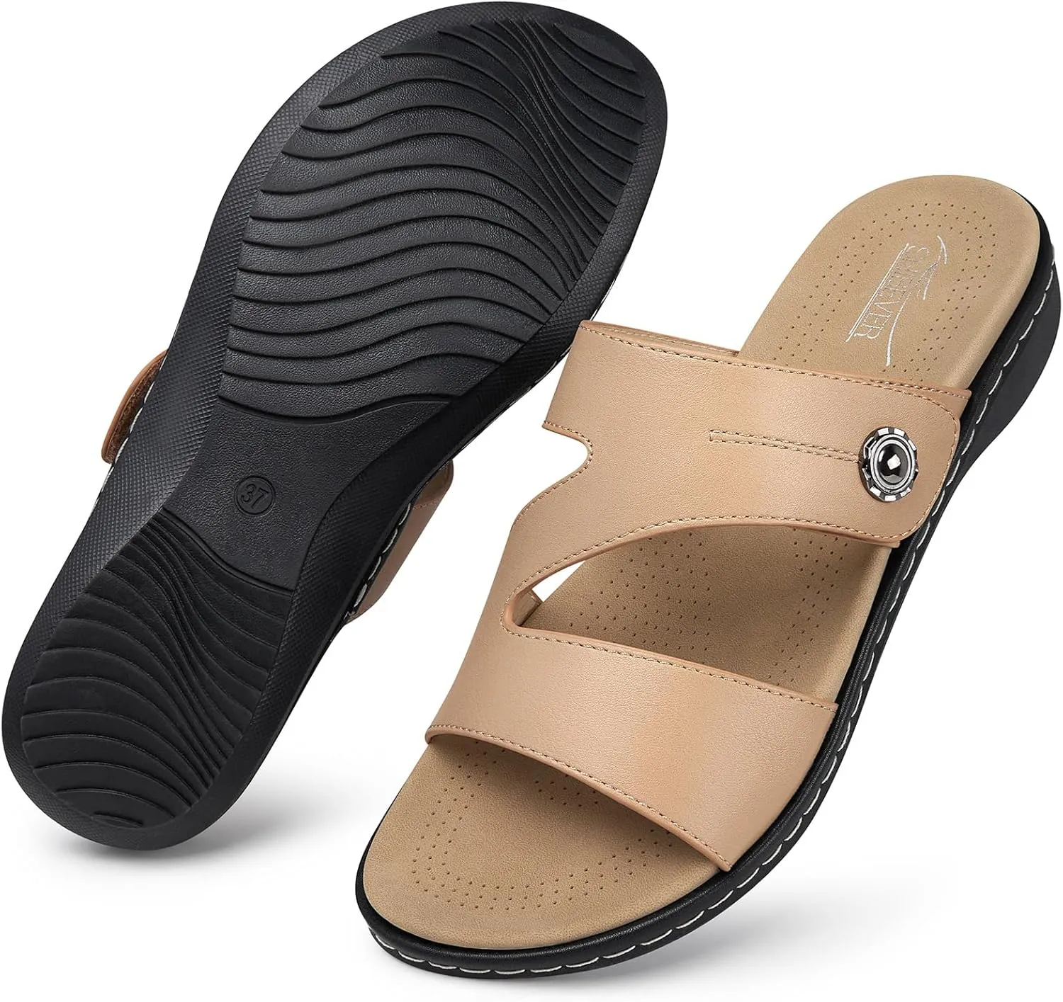 SHIBEVER Flat Sandals For Women Dressy: Comfortable Summer - Slip On Arch Support Flats Sandal