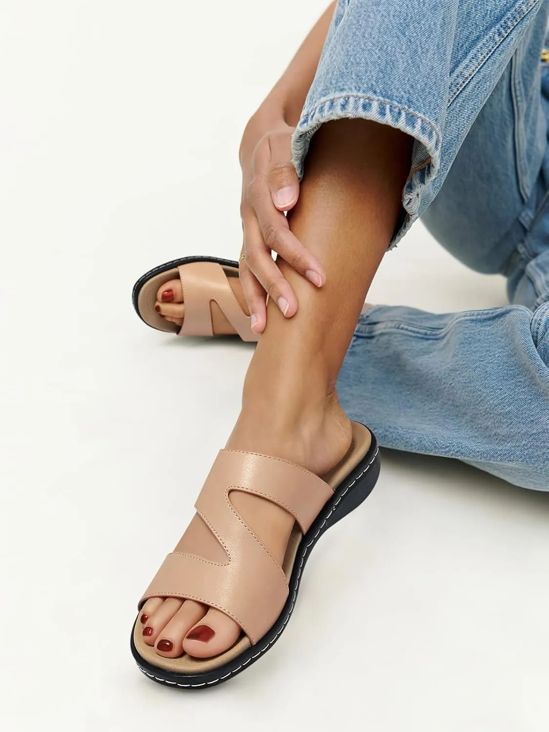 SHIBEVER Flat Sandals For Women Dressy: Comfortable Summer - Slip On Arch Support Flats Sandal
