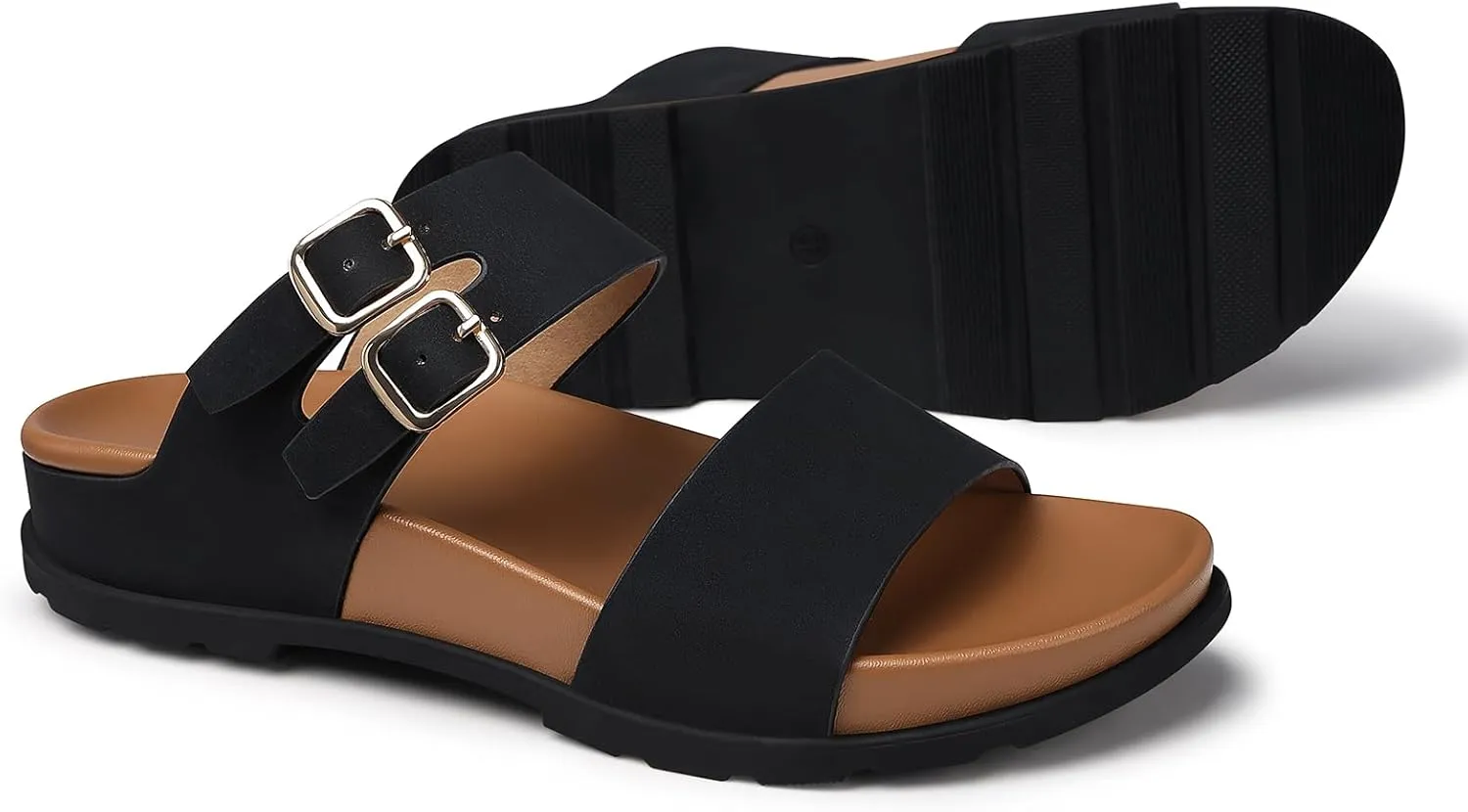 SHIBEVER Flat Sandals for Women Dressy: Summer Arch Support Comfortable Slip On Slide Sandal