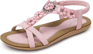 SHIBEVER Flat Sandals for Women Dressy: Summer Comfortable Ankle Strap Womens Sandal