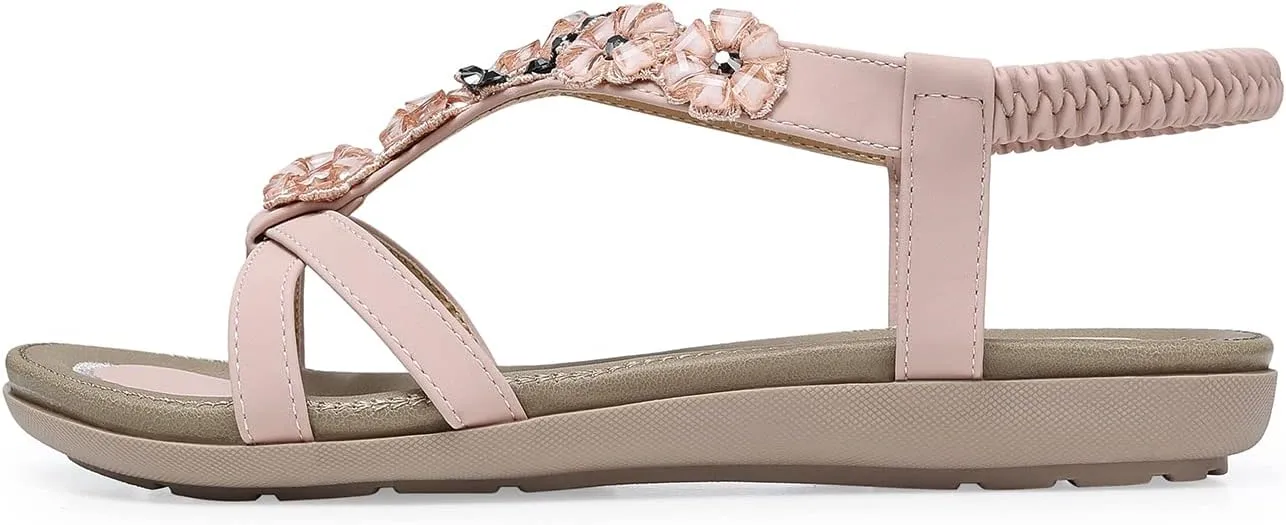 SHIBEVER Flat Sandals for Women Dressy: Summer Comfortable Ankle Strap Womens Sandal
