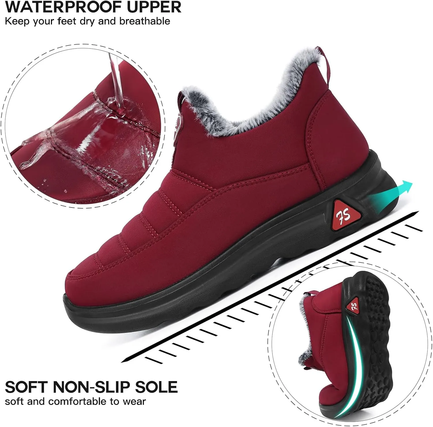 SHIBEVER Winter Boots for Women: Black Warm Fur Lined Slip on Ankle Snow Boots Comfortable Waterproof Outdoor Shoes Size
