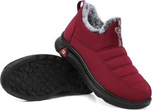 SHIBEVER Winter Boots for Women: Black Warm Fur Lined Slip on Ankle Snow Boots Comfortable Waterproof Outdoor Shoes Size