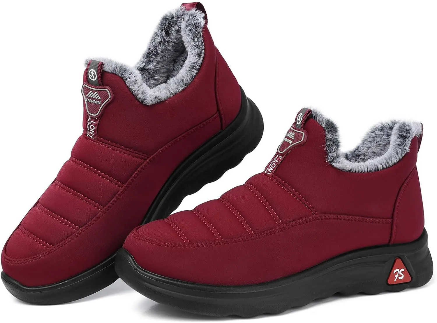SHIBEVER Winter Boots for Women: Black Warm Fur Lined Slip on Ankle Snow Boots Comfortable Waterproof Outdoor Shoes Size