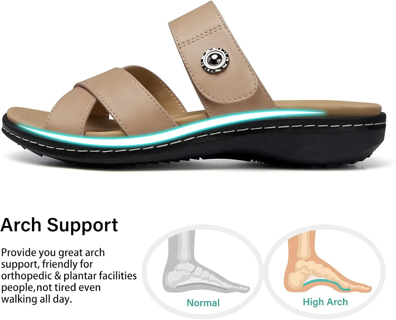 SHIBEVER Women Slides Summer Sandals: Arch Support, Comfort Walking, Adjustable Strap, Open Toe Flat Sandals Size 5-11