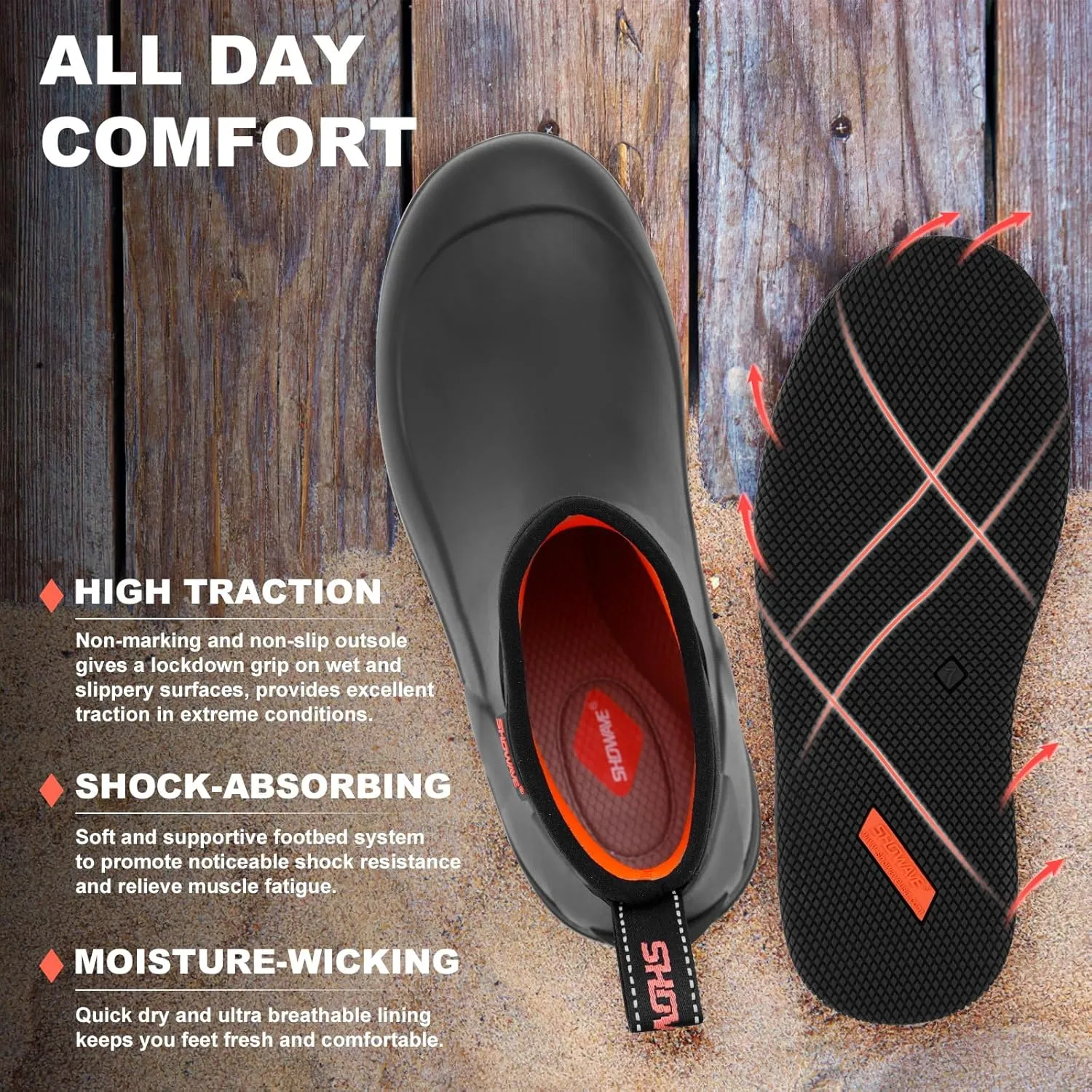 Showave Men's Deck Boots Waterproof Ankle Rain Boots Saltwater Fishing Booties Non-slip Outdoor Rubber Boots