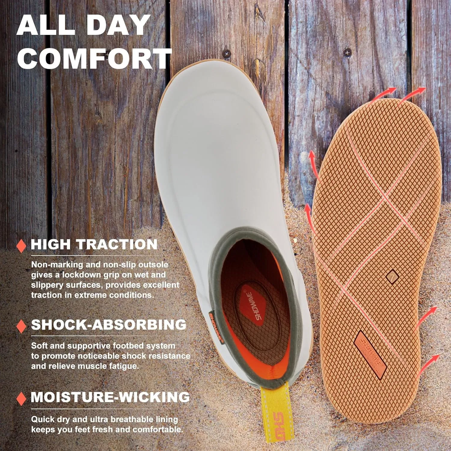 Showave Men's Deck Boots Waterproof Ankle Rain Boots Saltwater Fishing Booties Non-slip Outdoor Rubber Boots