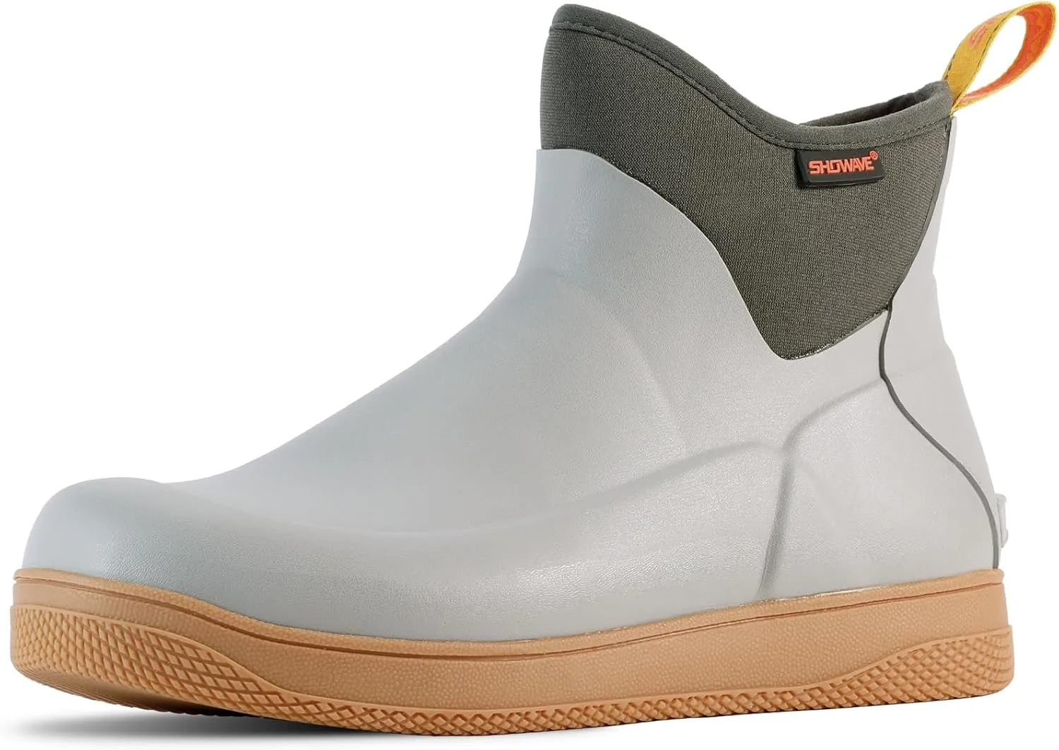 Showave Men's Deck Boots Waterproof Ankle Rain Boots Saltwater Fishing Booties Non-slip Outdoor Rubber Boots