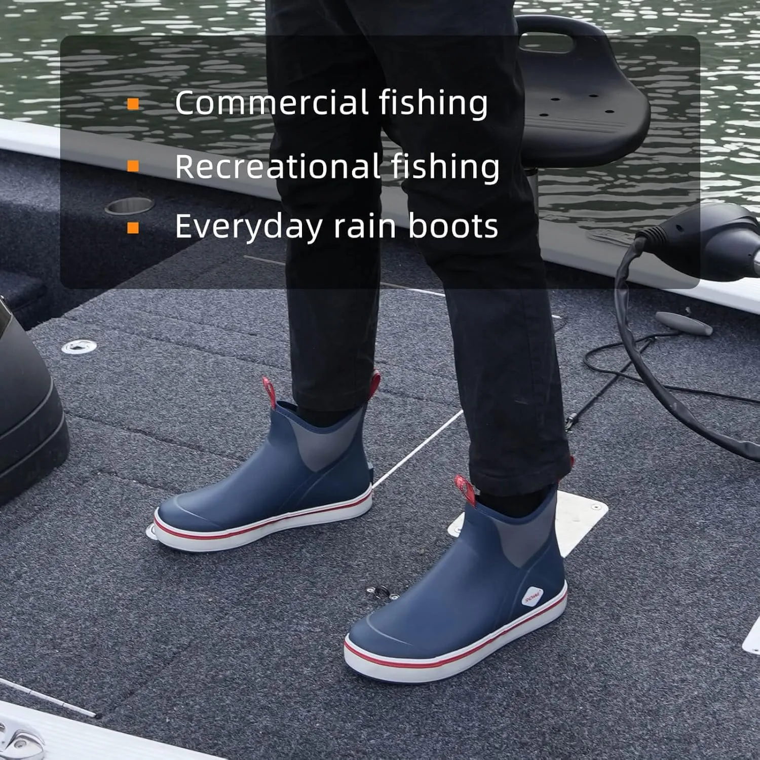 Showave Men's Deck Boots Waterproof Ankle Rubber Rain Boots Non-slip Boat Booties for Sailing Fishing and Outdoors