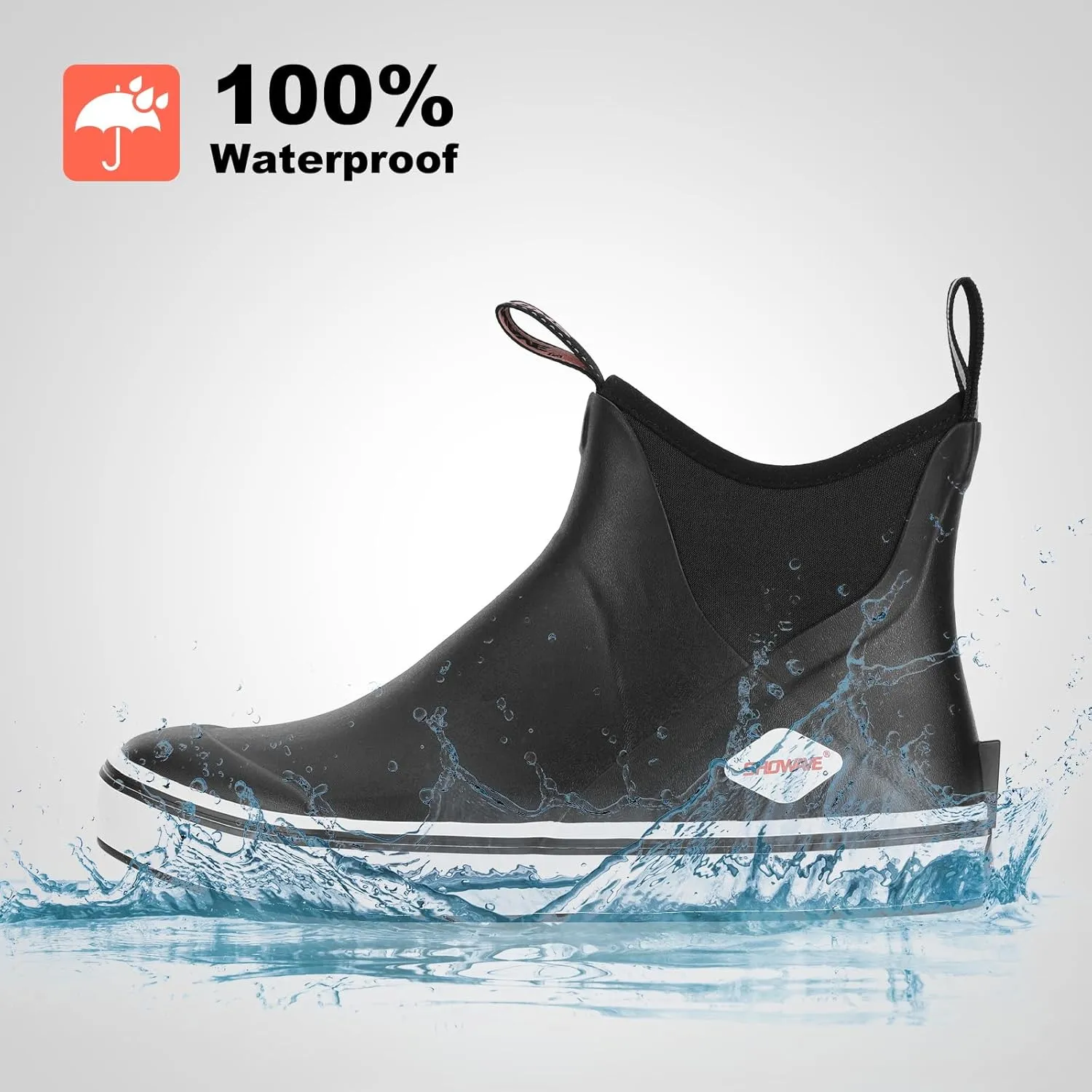 Showave Men's Deck Boots Waterproof Ankle Rubber Rain Boots Non-slip Boat Booties for Sailing Fishing and Outdoors