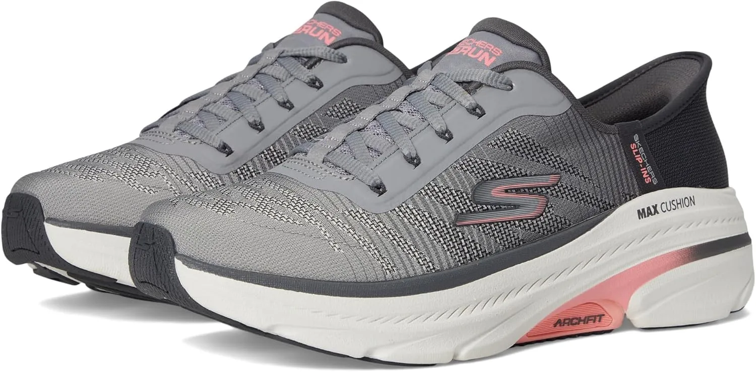 Skechers Women's Max Cushioning Arch Fit 2.0 Adelphi Hands Free Slip-Ins Sneaker, Gray/Coral, 10