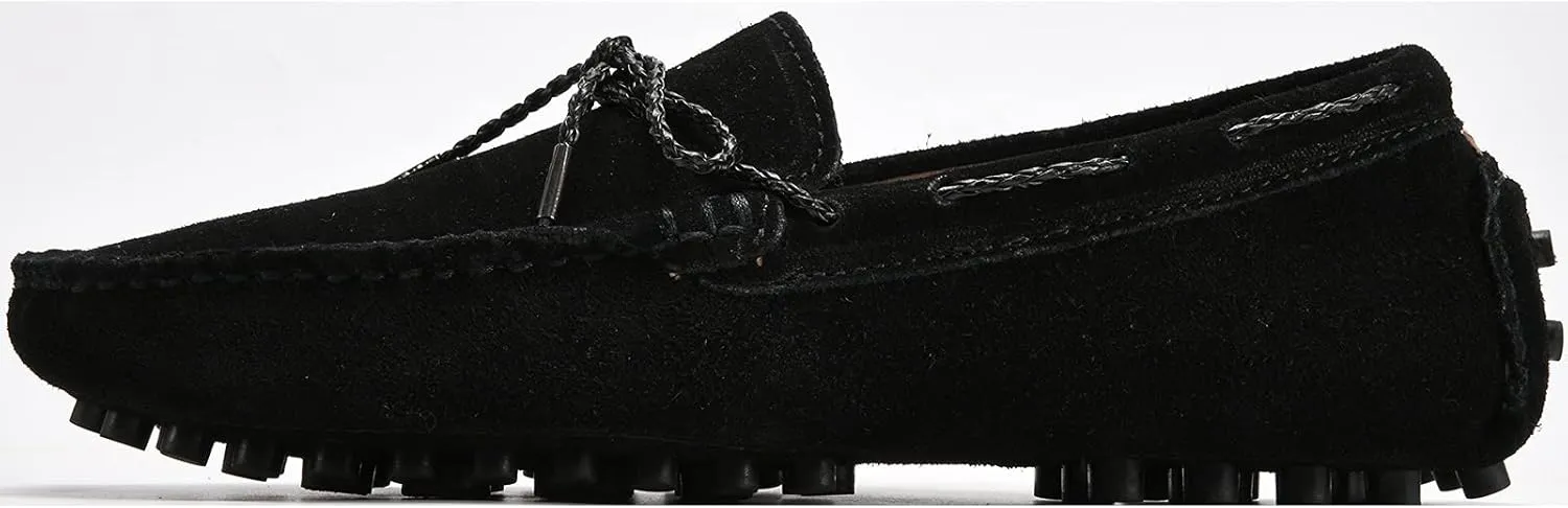 Slip-on Loafer for Men Flats Bow-Tie Suede Leather Dress Driving Moccasins Casual Boat Shoes