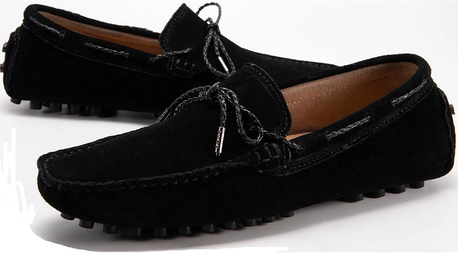 Slip-on Loafer for Men Flats Bow-Tie Suede Leather Dress Driving Moccasins Casual Boat Shoes
