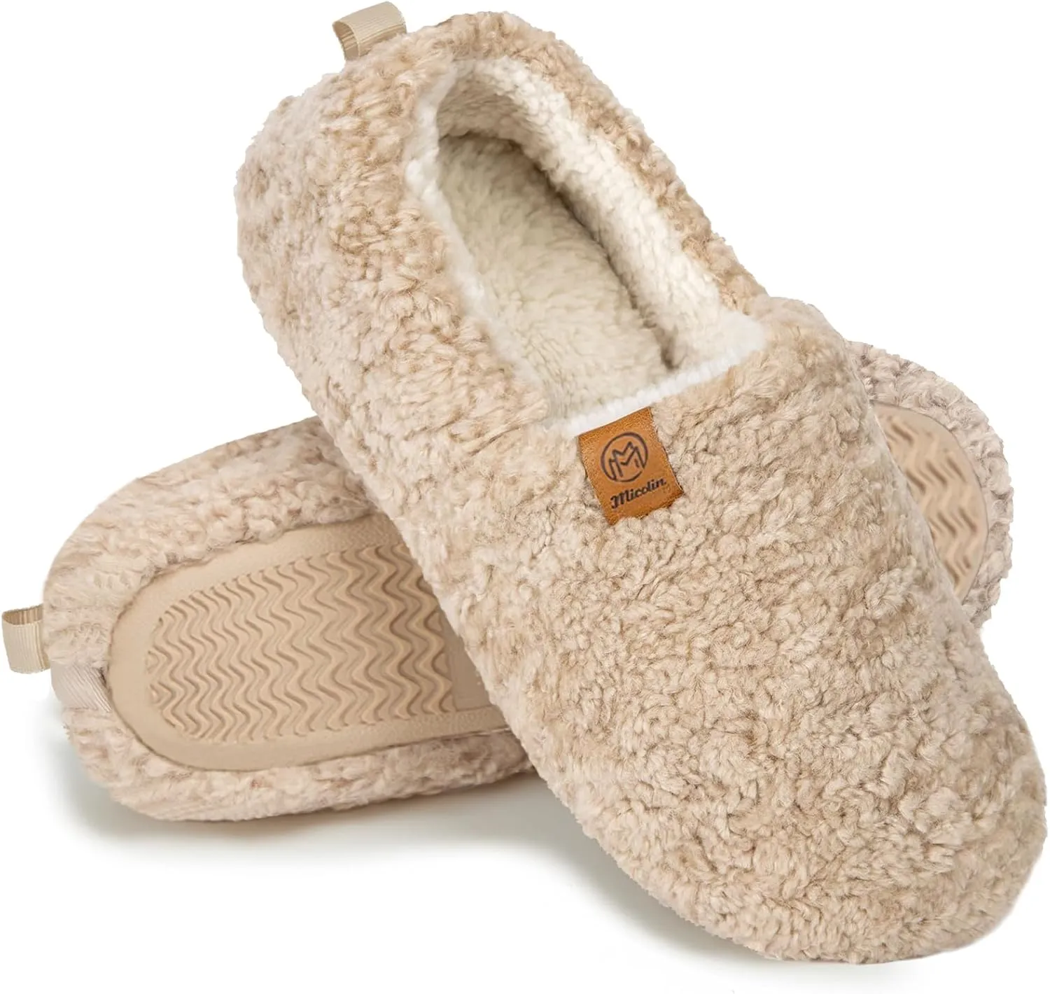 Slippers For Women House Winter Warm With Memory Foam Indoor Fuzzy Cute Comfort Fleece Lining Anti-Skid Soft Loafer Shoes Khaki M(265) US