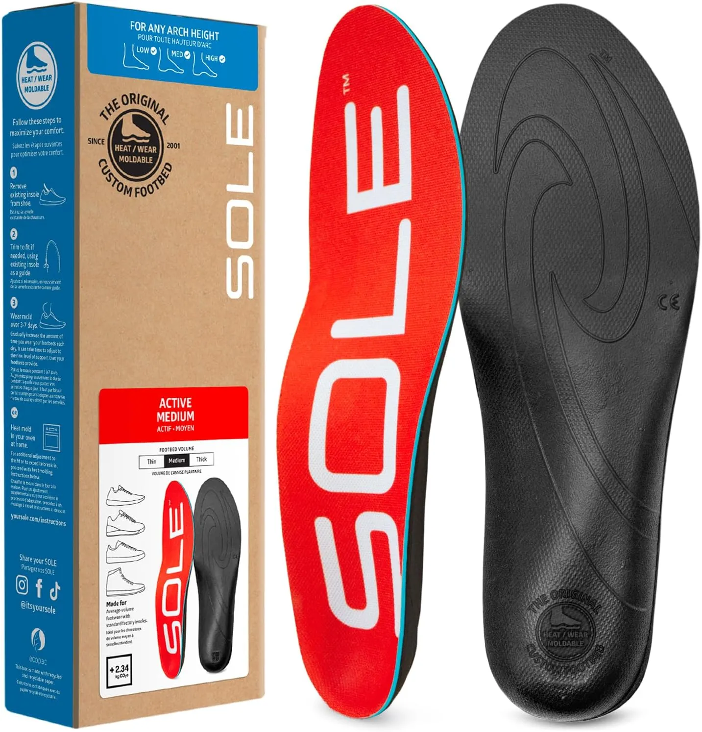 SOLE Active Medium Insoles – Orthotic Arch Support Inserts for Plantar Fasciitis Relief - Mens 5/Womens 7, 1 Pair