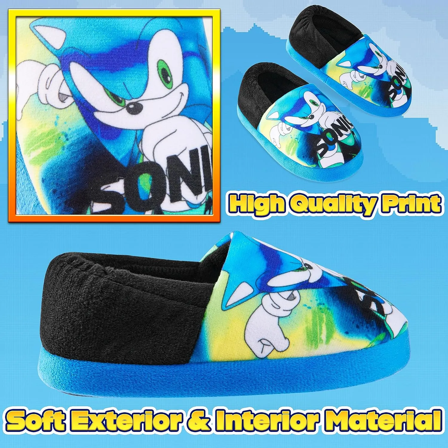 Sonic The Hedgehog Boys Slippers - Warm 3D Kids Slippers Size 10-3 Non-Slip House Shoes - Sonic Gifts for Boys