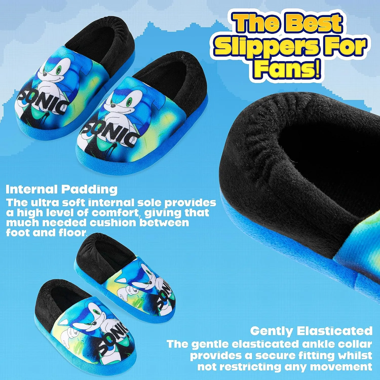 Sonic The Hedgehog Boys Slippers - Warm 3D Kids Slippers Size 10-3 Non-Slip House Shoes - Sonic Gifts for Boys