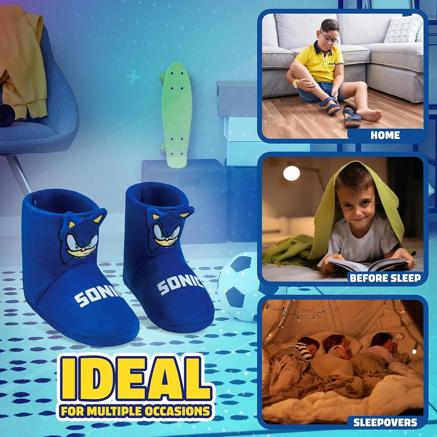 Sonic The Hedgehog Boys Slippers - Warm 3D Kids Slippers Size 10-3 Non-Slip House Shoes - Sonic Gifts for Boys