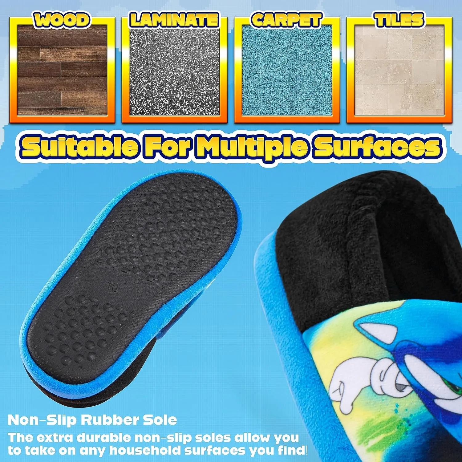Sonic The Hedgehog Boys Slippers - Warm 3D Kids Slippers Size 10-3 Non-Slip House Shoes - Sonic Gifts for Boys