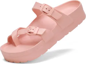 SOSOWHLTE Womens Platform Sandals Adjustable Buckle Summer Arch Support Cushion Slides Woman Lightweight Thick Soles Flat Shoes