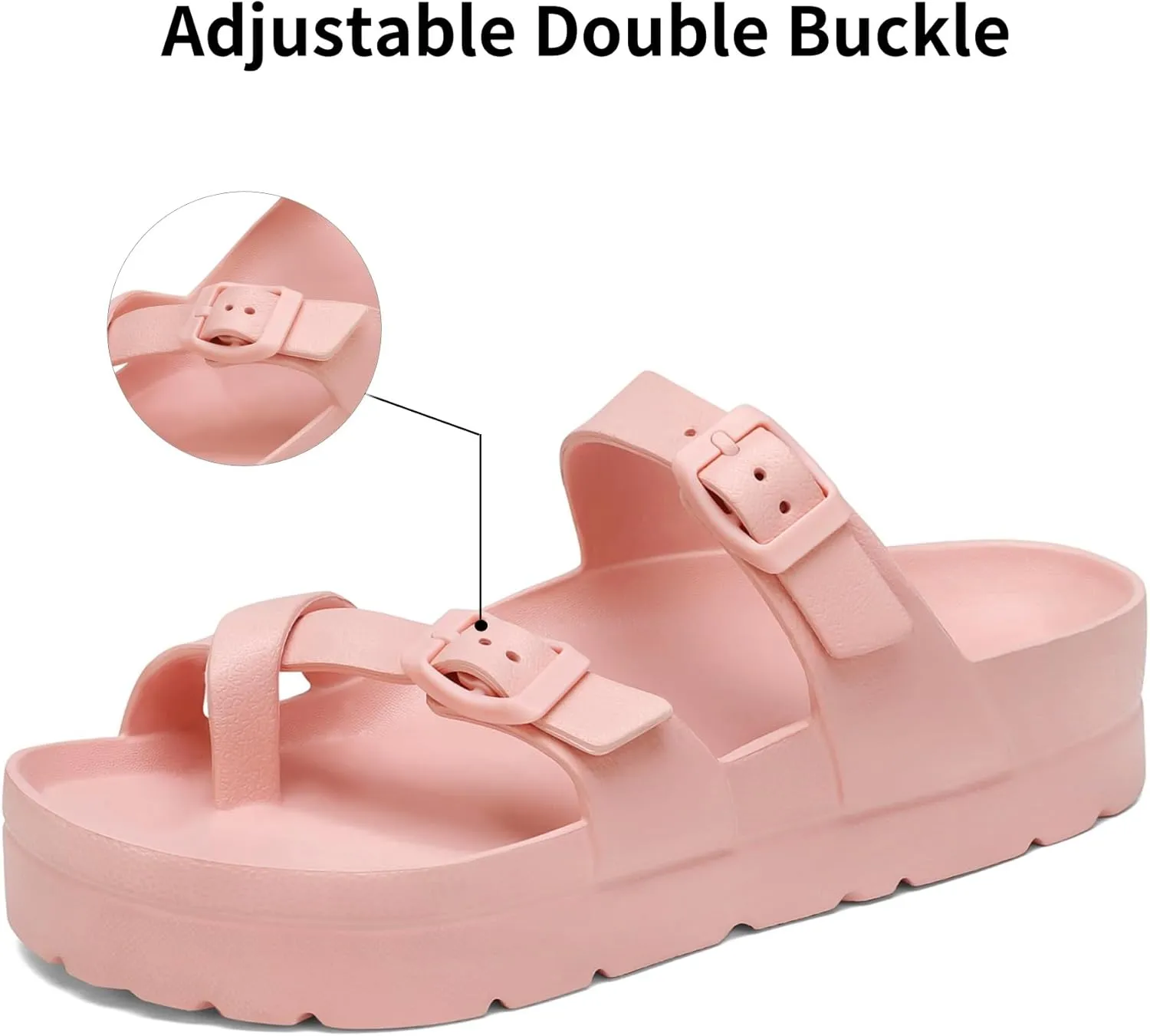 SOSOWHLTE Womens Platform Sandals Adjustable Buckle Summer Arch Support Cushion Slides Woman Lightweight Thick Soles Flat Shoes
