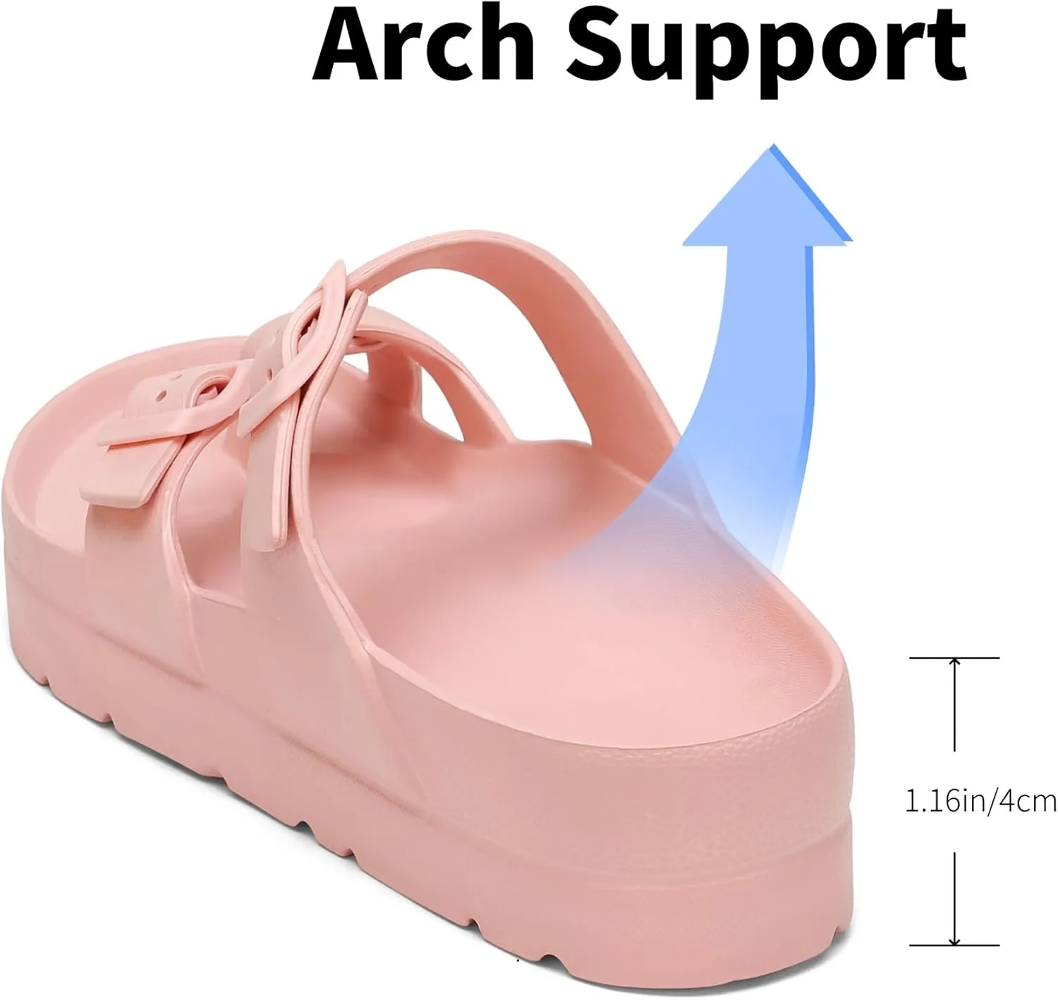 SOSOWHLTE Womens Platform Sandals Adjustable Buckle Summer Arch Support Cushion Slides Woman Lightweight Thick Soles Flat Shoes