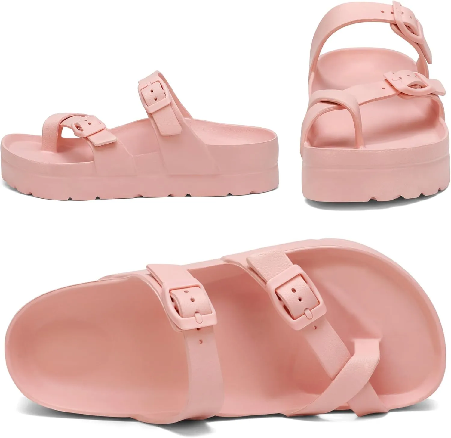 SOSOWHLTE Womens Platform Sandals Adjustable Buckle Summer Arch Support Cushion Slides Woman Lightweight Thick Soles Flat Shoes