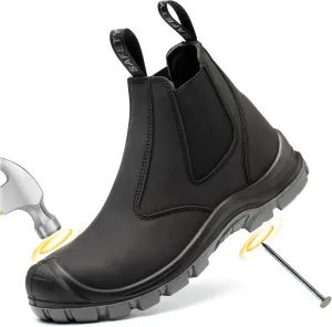 Steel Toe Work Boots for Men Slip-on Chelsea Boot, Men's Industrial & Construction Shoes, Waterproof, Lightweight, Comfortable, Non-slip Safety Shoes, Black, 10.5
