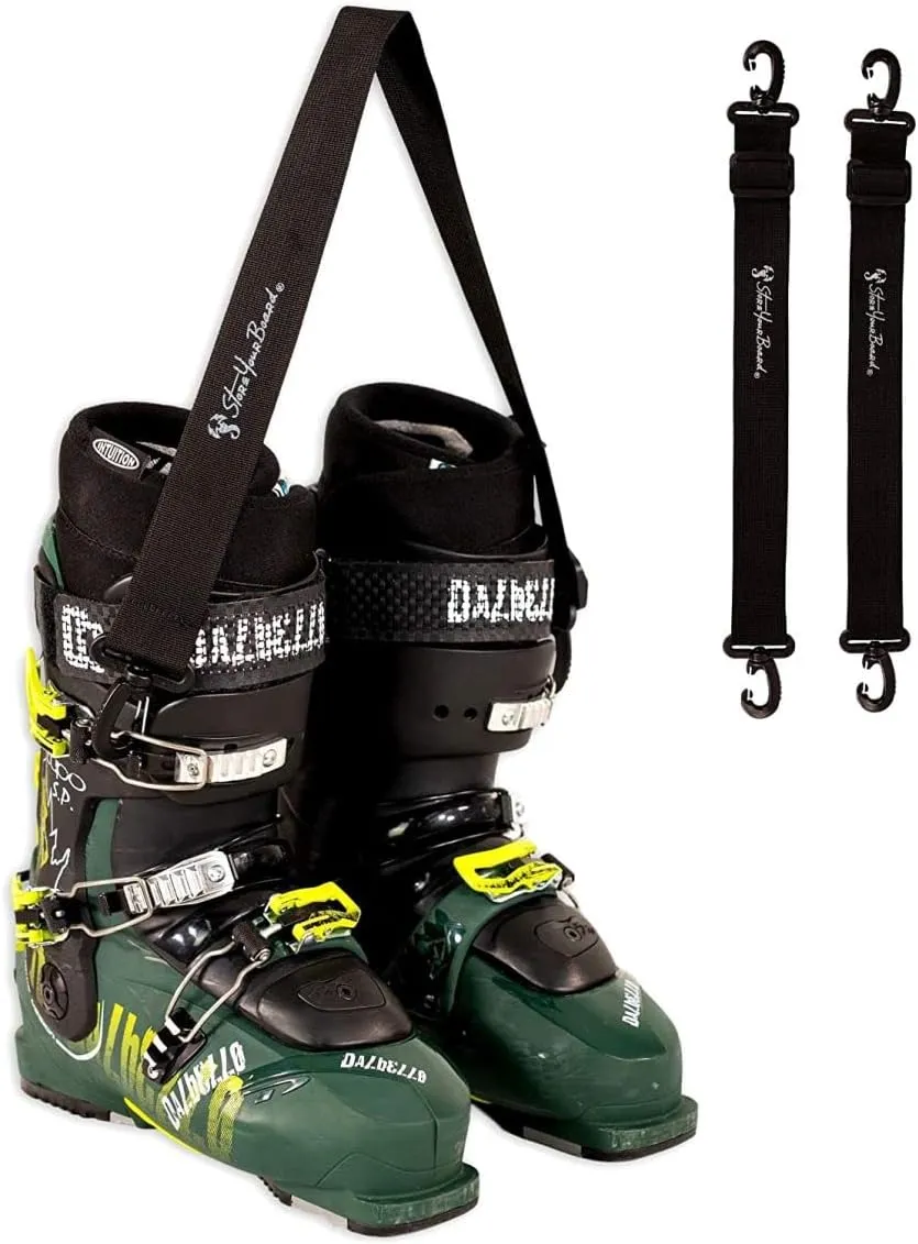 StoreYourBoard Set of 1 Ski and Boot Carrier Straps & (1) Ski and Pole Carrier, Adjustable Shoulder Straps, Hands Free Easy Transport, Hook & Loop Wraps