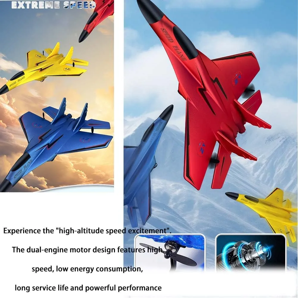 Su-35 Rc Model Fighter Jet with Led Lights, Remote Control Wireless Airplane Toy with Lights, 2 Channel 2.4 GHZ Remote Control Planes, Outdoor Drop-Resistant Foam RC Air Planes Fighter Jet (Blue)