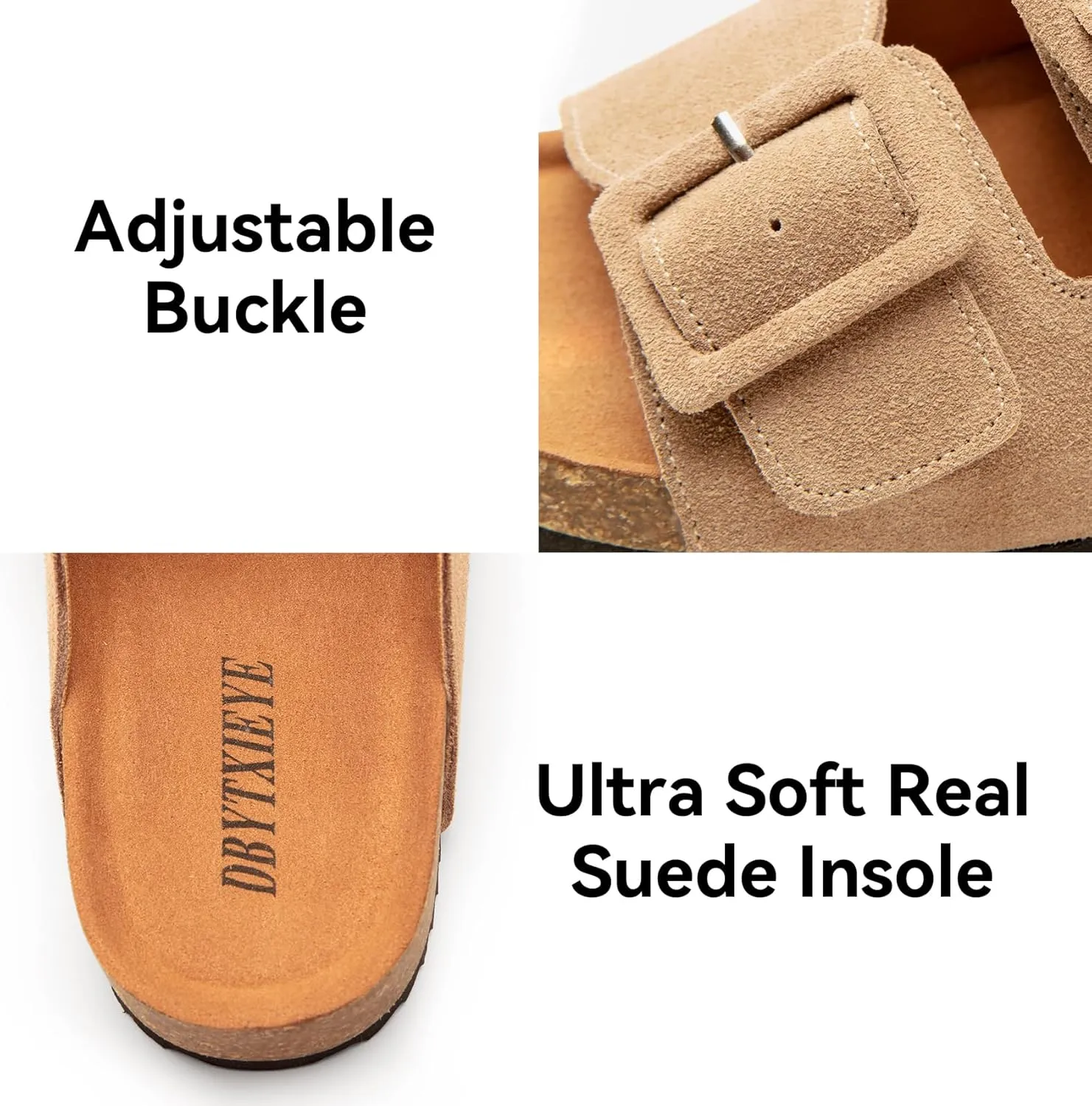Summer Cork Footbed Slide sandals for women, Flat Sandals with Arch support,100% Genuine Leather