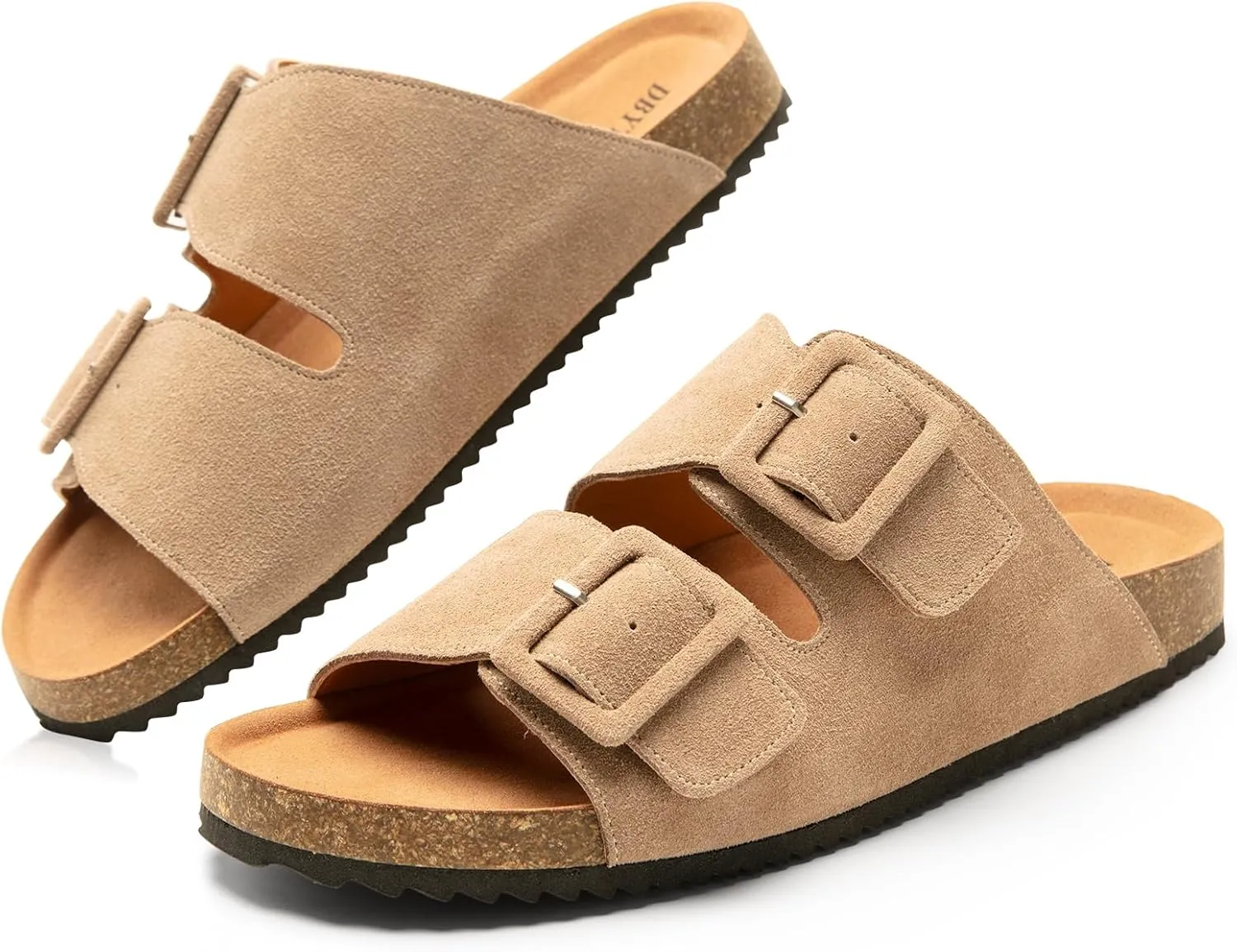 Summer Cork Footbed Slide sandals for women, Flat Sandals with Arch support,100% Genuine Leather